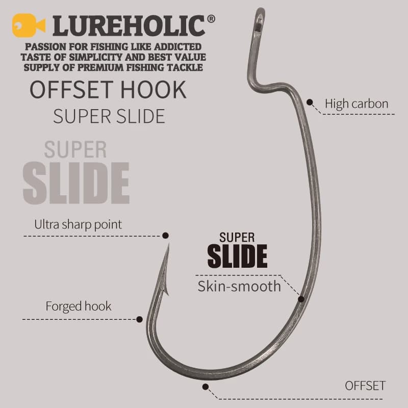 Hameçons offset PTFE Lureholic super slide pour texas rig et drop shot pêche