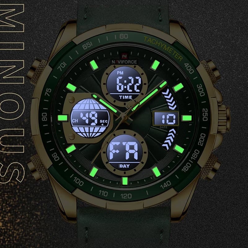 Montre militaire homme NAVIFORCE étanche - Bracelet cuir, chronographe, chiffres arabes, style sport et aventure