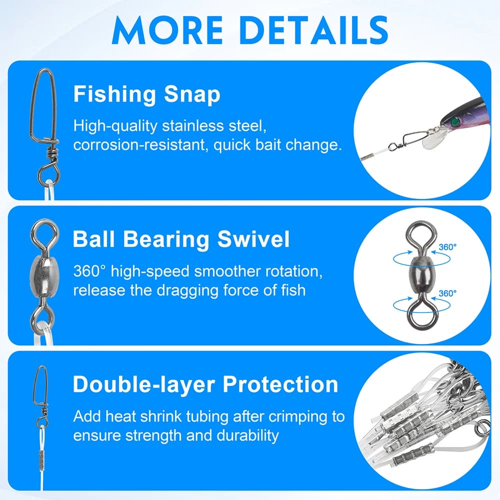 10 bas de ligne fluorocarbone 20-50LB avec émerillon - Invisibles sous l'eau pour montages leurres
