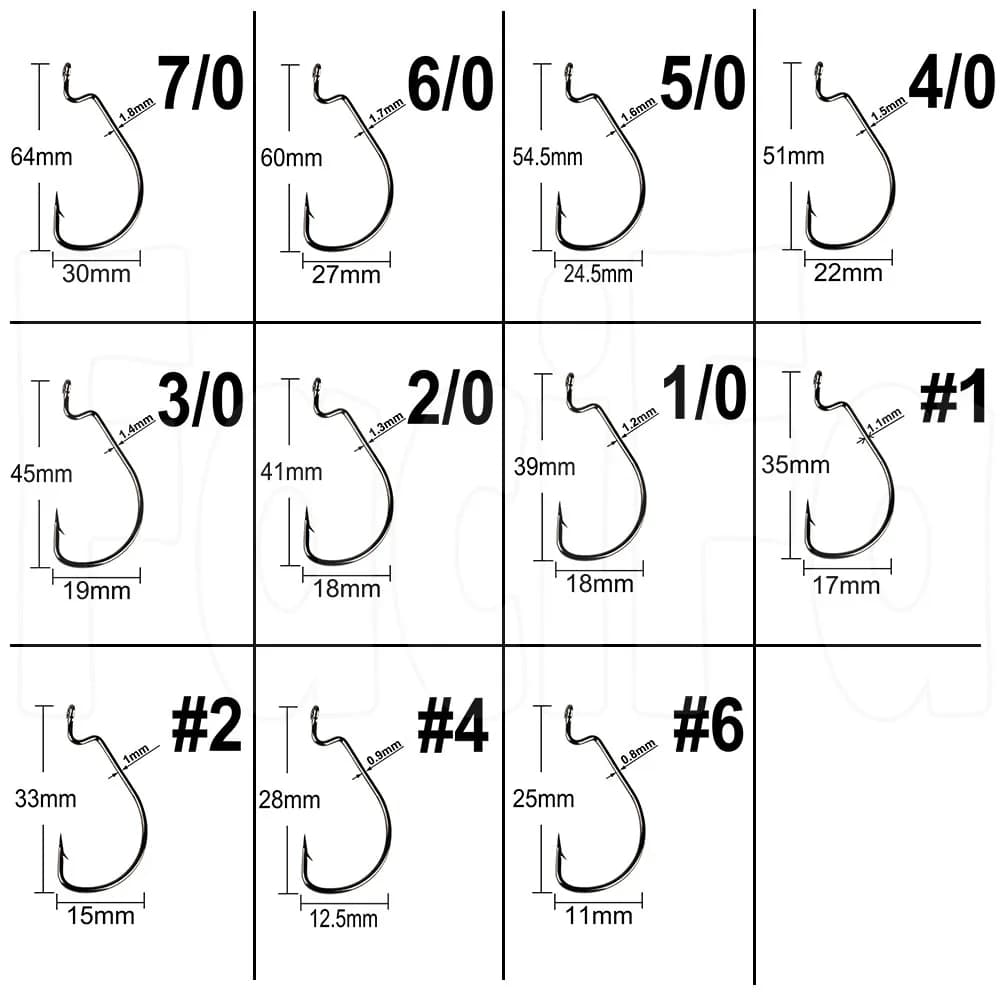 100 Hameçons Wide Gap pour Vers Souples - Grands Hameçons Bass en Acier Haute Carbone Noir