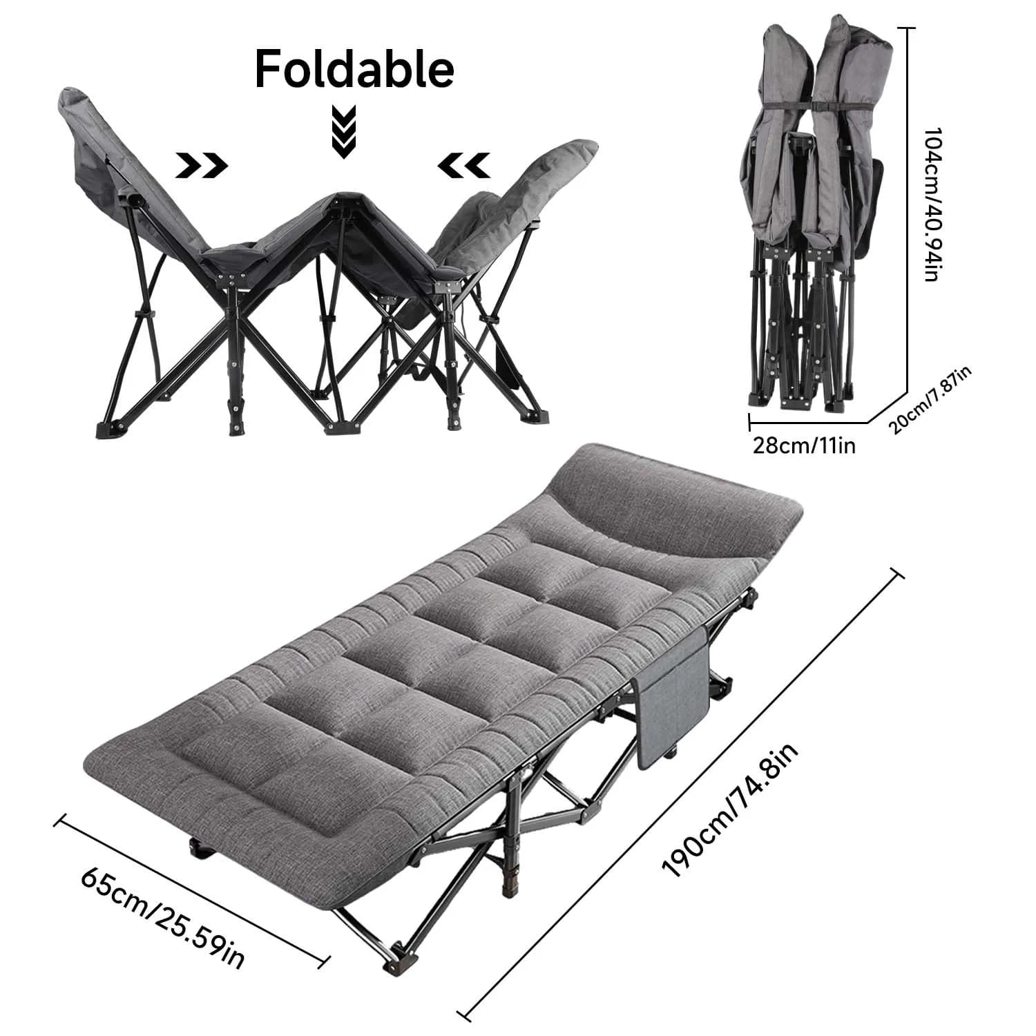 Lit de camp pliant zollor 200kg portable avec oreiller intégré pour jardin bureau et extérieur
