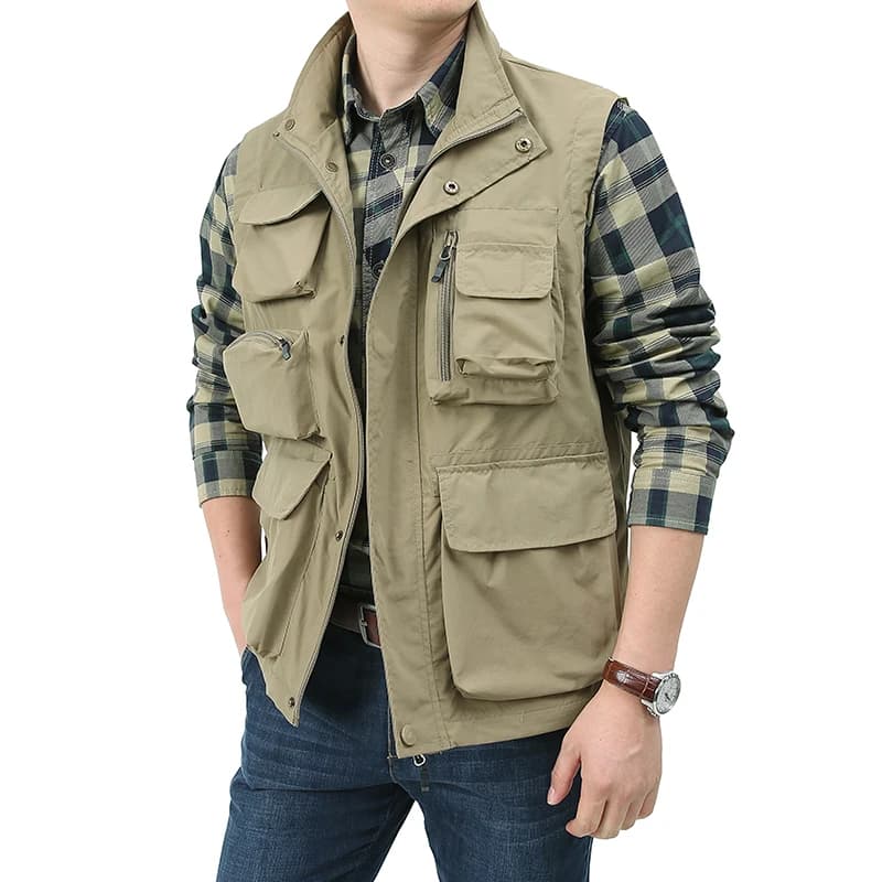Veste sans manches multi-poches pour pêche et randonnée, veste technique homme 5XL voyage extérieur