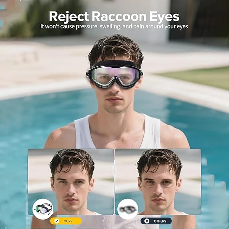 Lunettes de natation adultes grandes montures grand angle anti-buée protection UV - Étanchéité totale