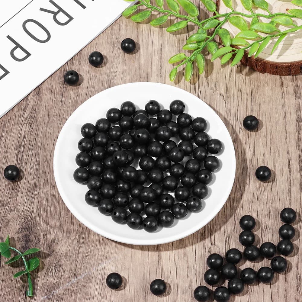 Perles flottantes plastique noir souples et dures 3mm à 12mm pour montage ligne pêche leurres appâts