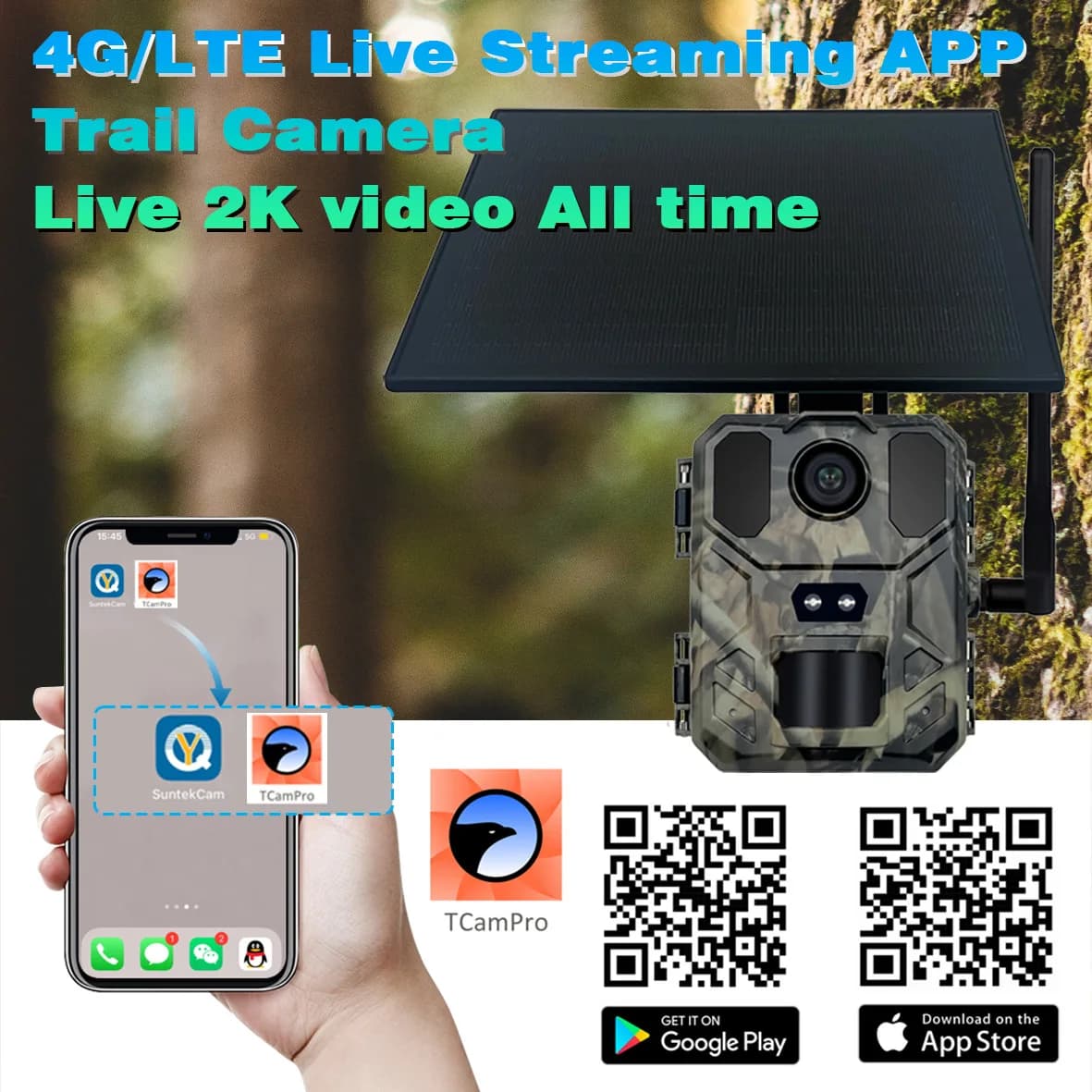 Mini900Pro caméra chasse 2K 4G contrôle APP batterie solaire lithium 130% pour pêche observation