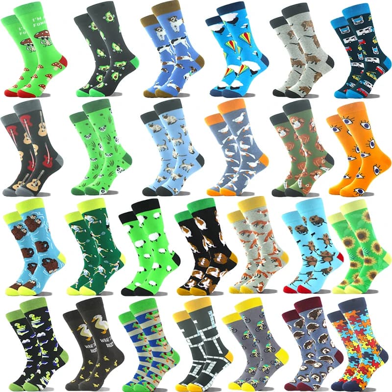 Chaussettes créatives motifs avocat œil guitare bus animaux drôles pour hommes design original