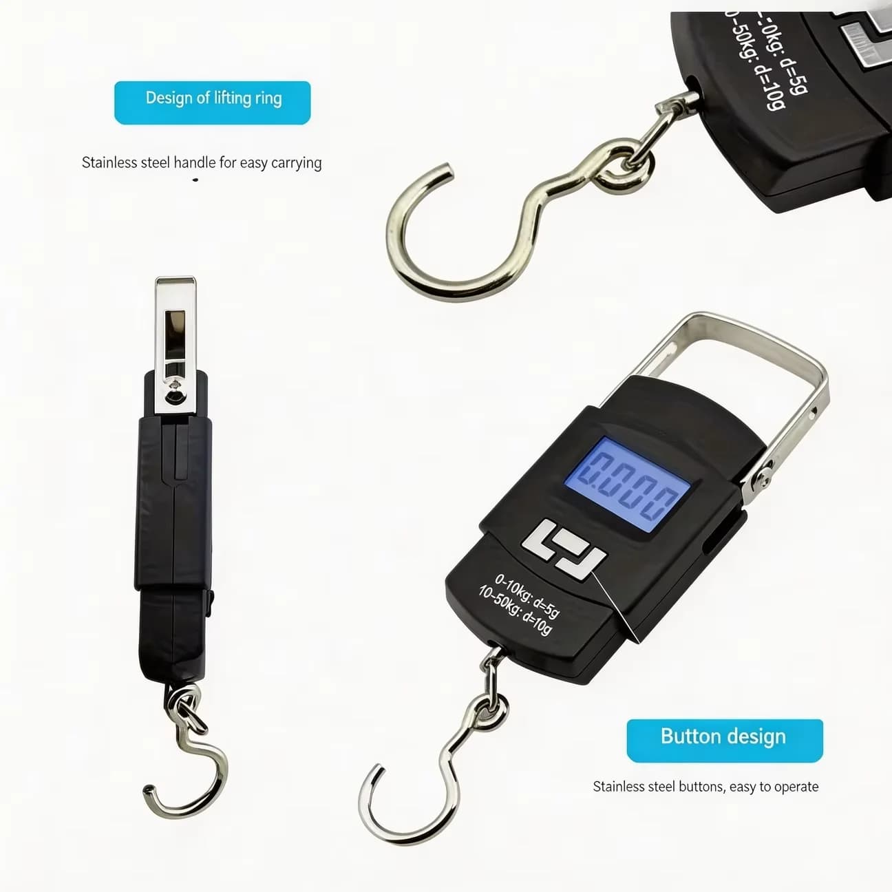 Balance de pêche numérique portable 50kg avec mètre ruban rétractable pour peser le matériel et les prises
