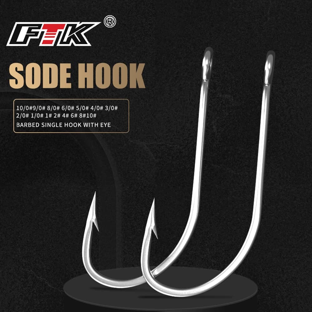Hameçons de pêche FTK en acier inoxydable carbone pour carpe et perche, pack de 50 et