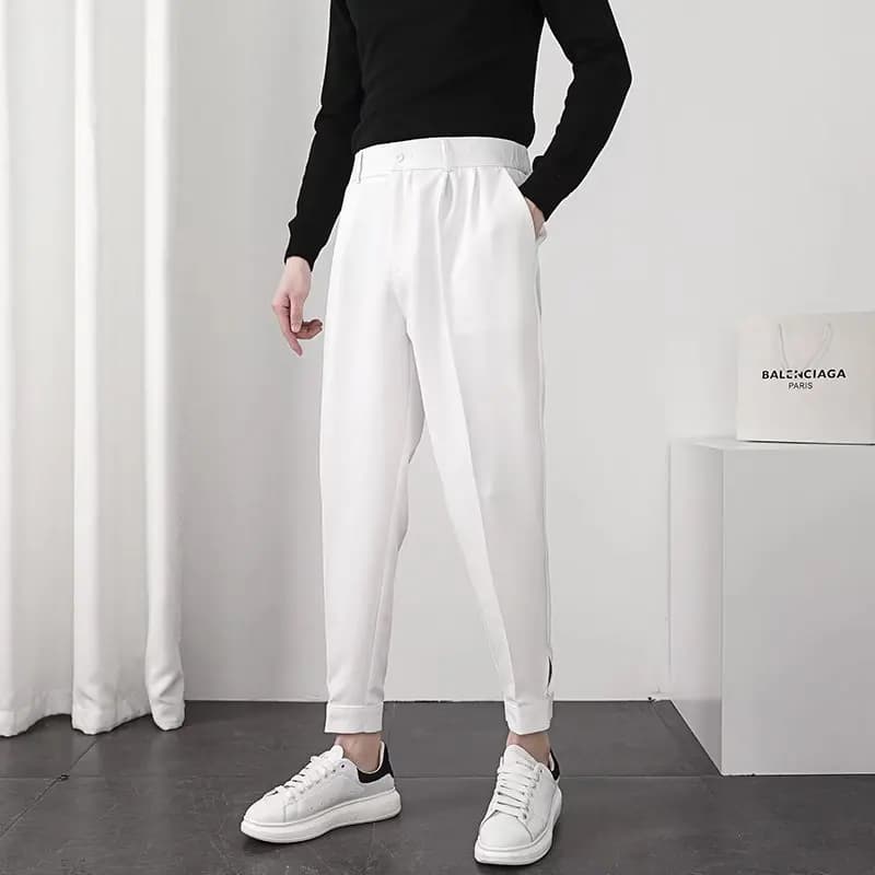 Pantalon casual homme taille élastique style coréen slim pêche élégante streetwear