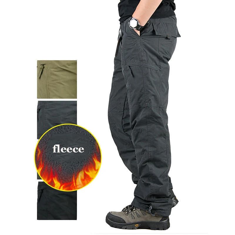 Pantalon tactique polaire hiver épais chaud ample multi-poches pêche outdoor homme