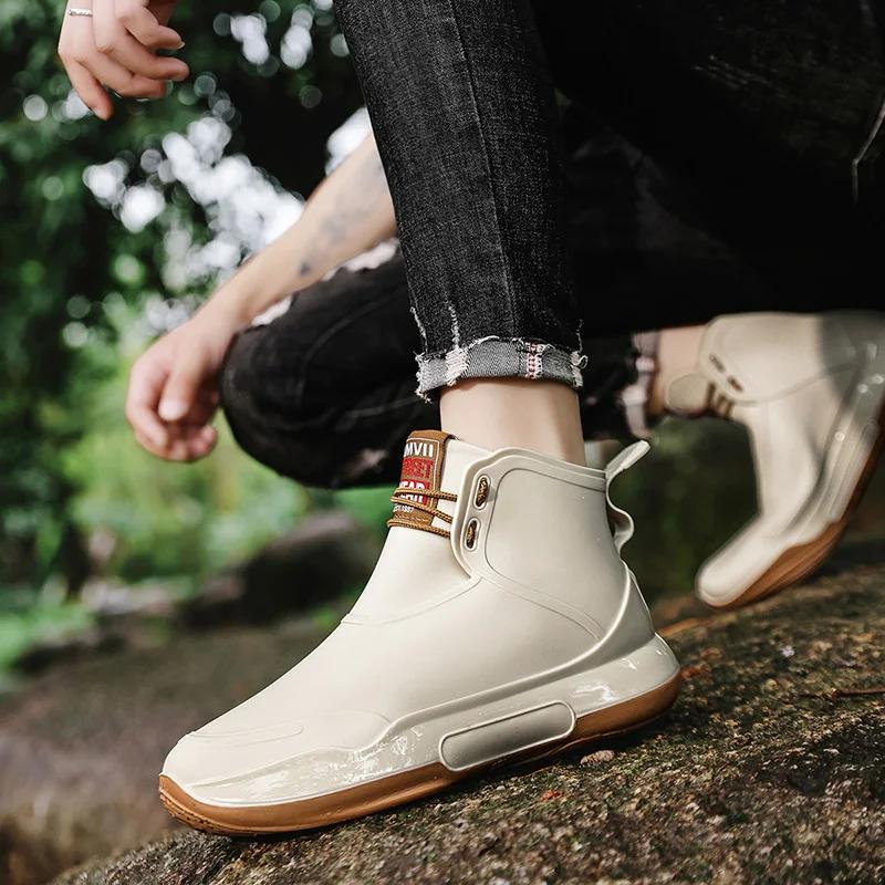 Bottes caoutchouc cheville homme femme pluie imperméables pêche travail jardin cuisine mode anti-dérapage