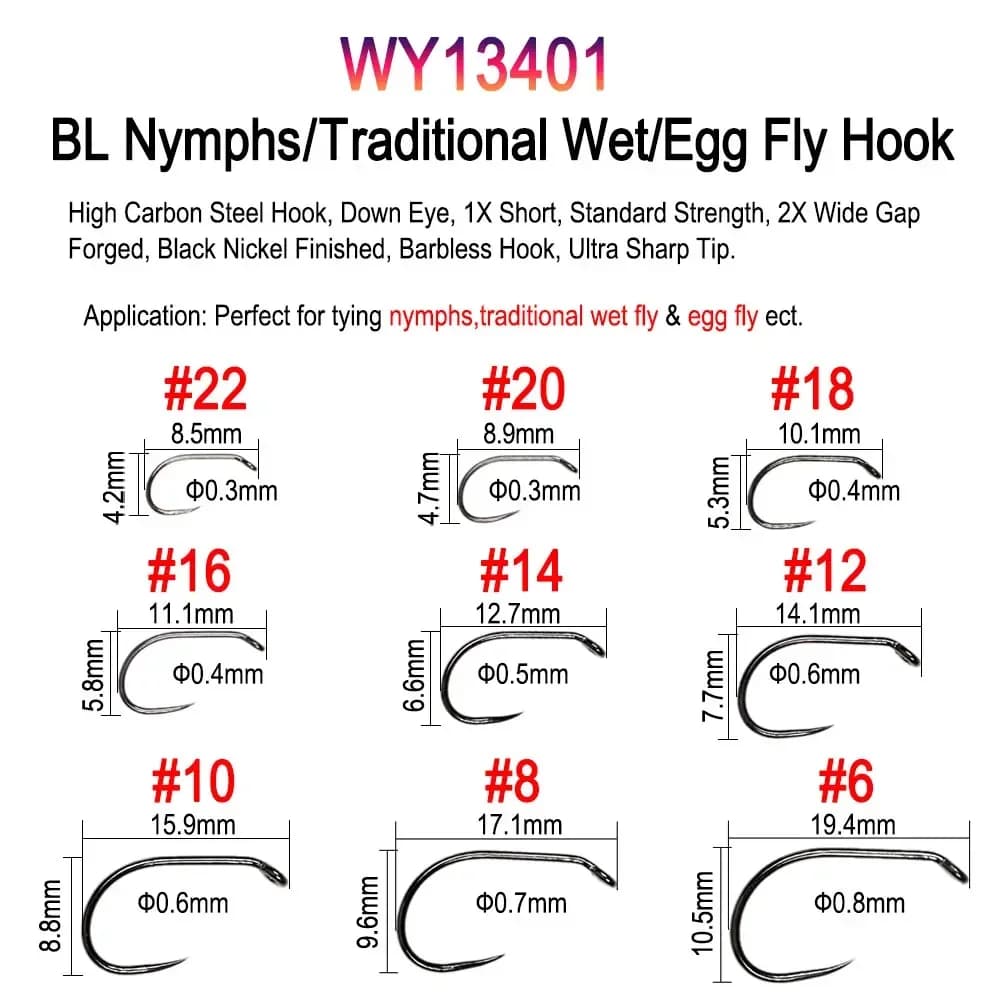 Vampfly 50 hameçons mouche barbés et sans ardillon - nymphes pupes sèches mouche noyée pêche