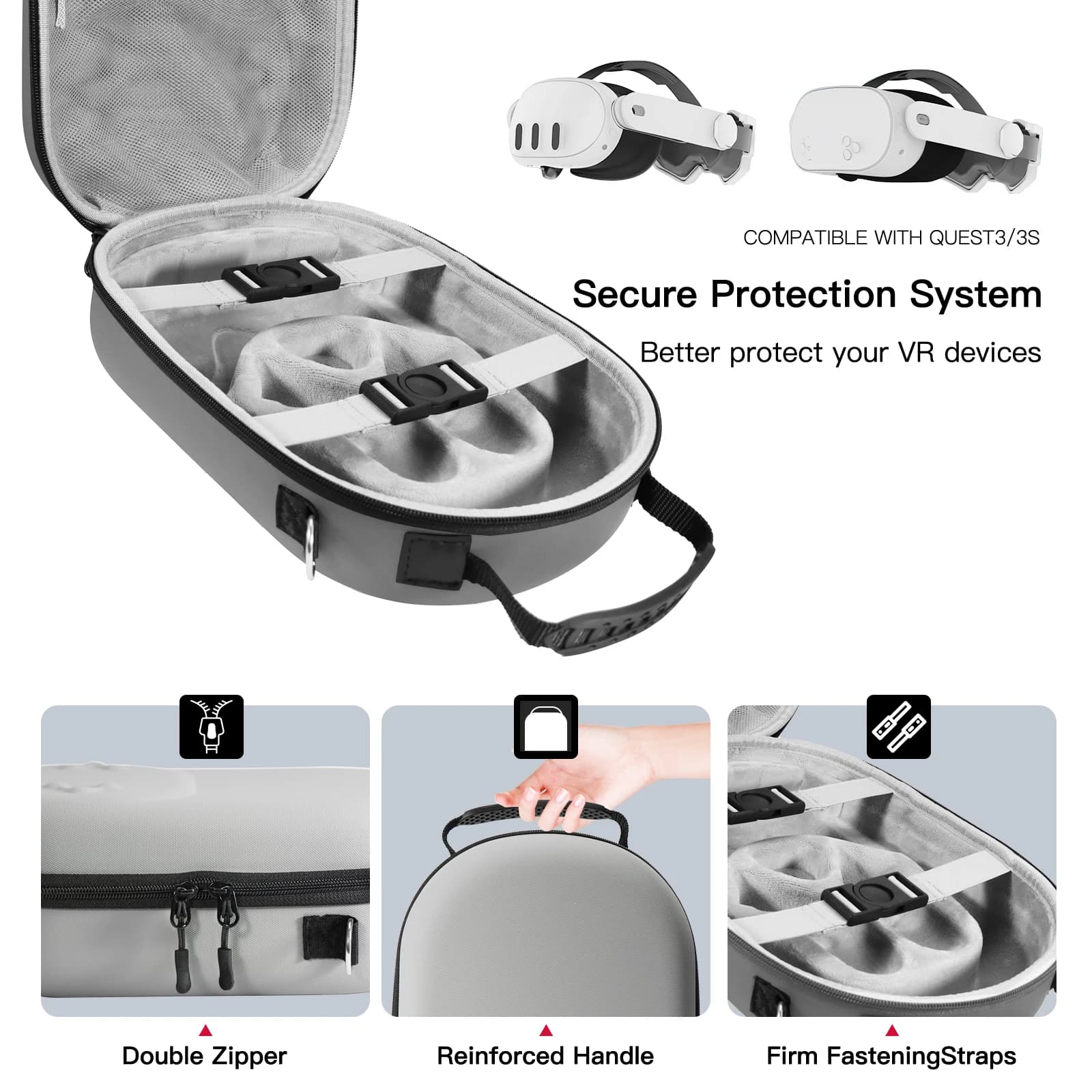 Étui de protection rigide Meta Quest 3/3S - Coque anti-choc transport casque VR et manettes accessoires
