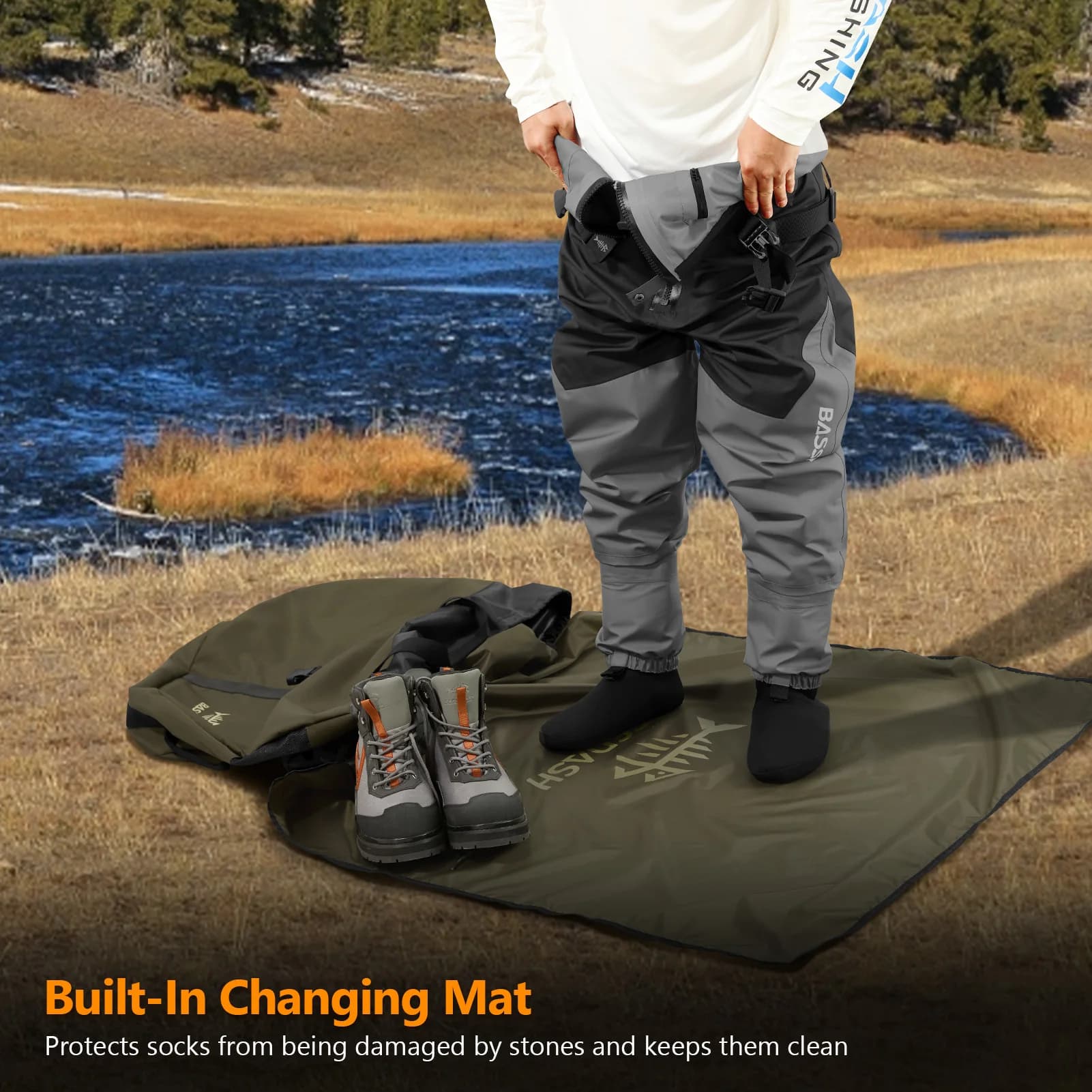 Sac waders pliable avec matelas de changement et rangement bottes pour pêche, voyage et randonnée