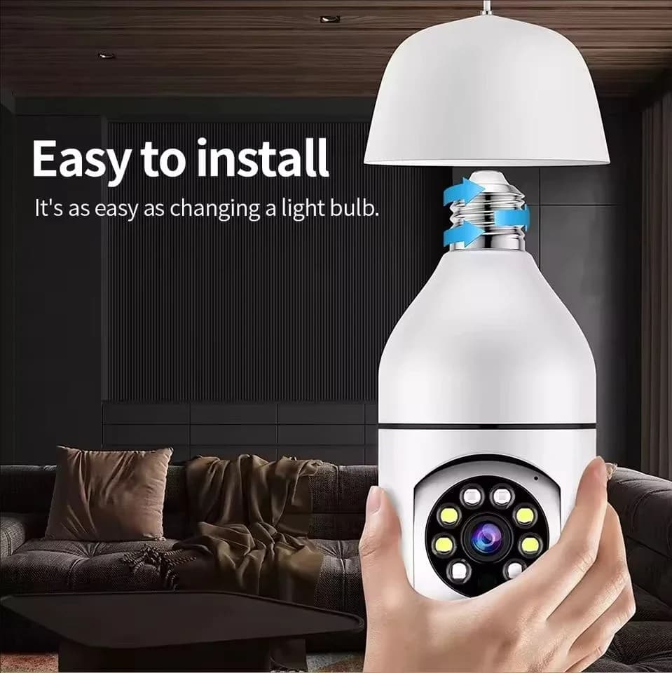 Caméra sécurité ampoule E27 vision nocturne couleur pour abri pêche - détection mouvement wifi