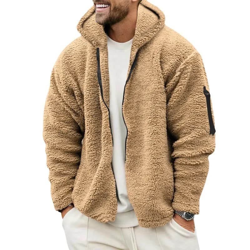 Veste polaire double face homme automne hiver ample à capuche pêche chaude