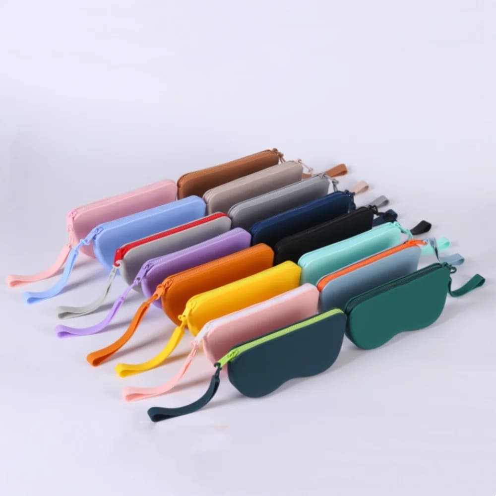 Pochette silicone souple lunettes étanche femme - Rangement cosmétiques pièces anti-poussière zip coloré