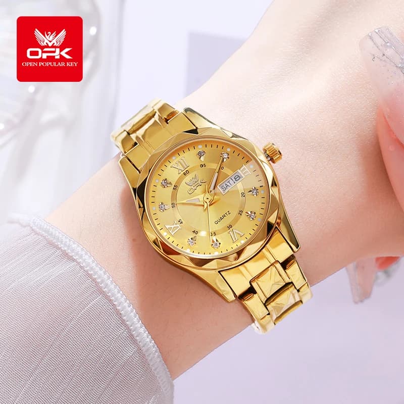 Montre femme OPK acier quartz double calendrier étanche avec éclairage nocturne - Modèle 6023