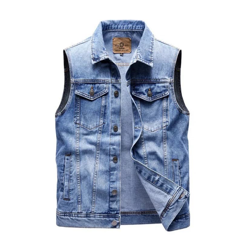 Gilet denim vintage homme 2025 - Veste sans manches en coton pure à multiples poches taille asiatique 4XL