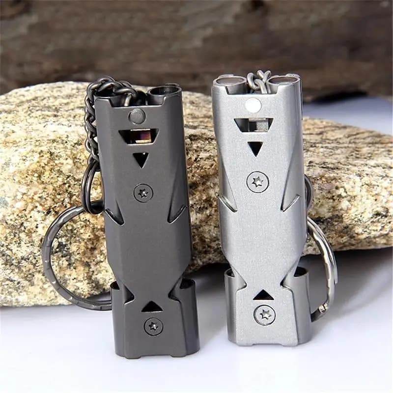 Sifflet inox double tube sauvetage urgence SOS porte-clés pour randonnée camping pêche survie