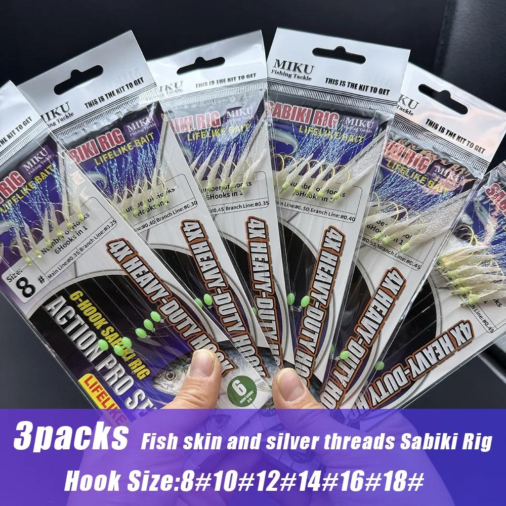 3 packs de sabiki rig avec paillettes argentées et perles lumineuses - Leurre efficace pour pêche en mer