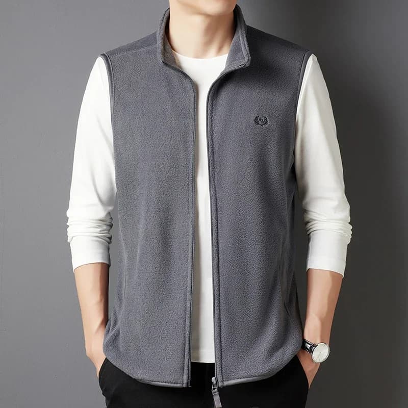 Veste polaire homme mode décontractée broderie - Veste doublée polaire sans manches tendance