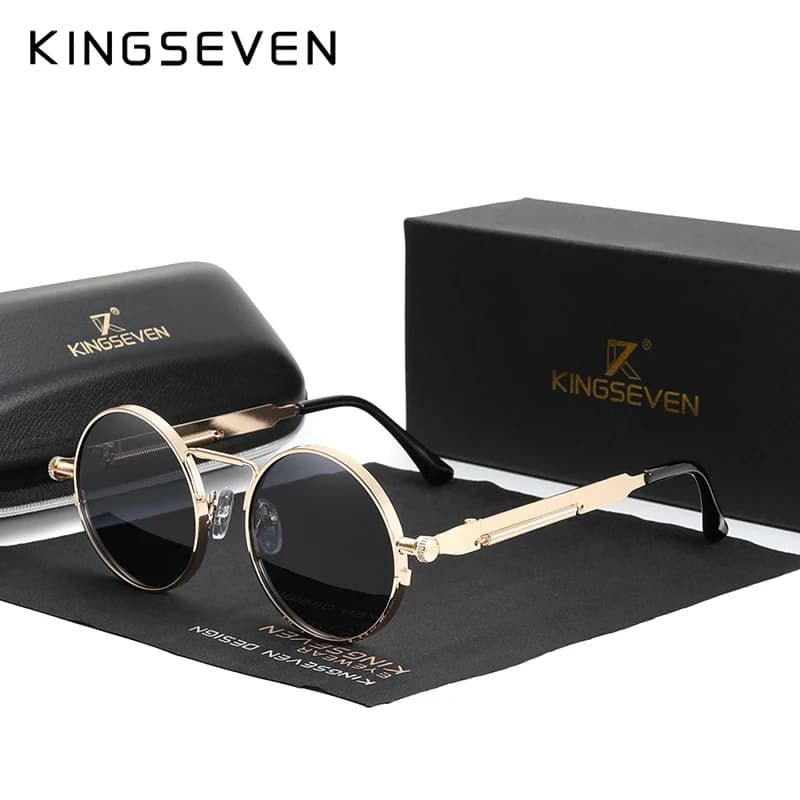 Lunettes de soleil polarisées gothique steampunk vintage monture ronde métal pour homme et femme KINGSEVEN