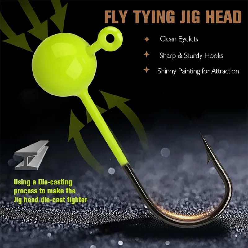 Set 50 hameçons jig tête plombée 0.4g à 2g barbelés tranchants pour leurres souples équipement pêche