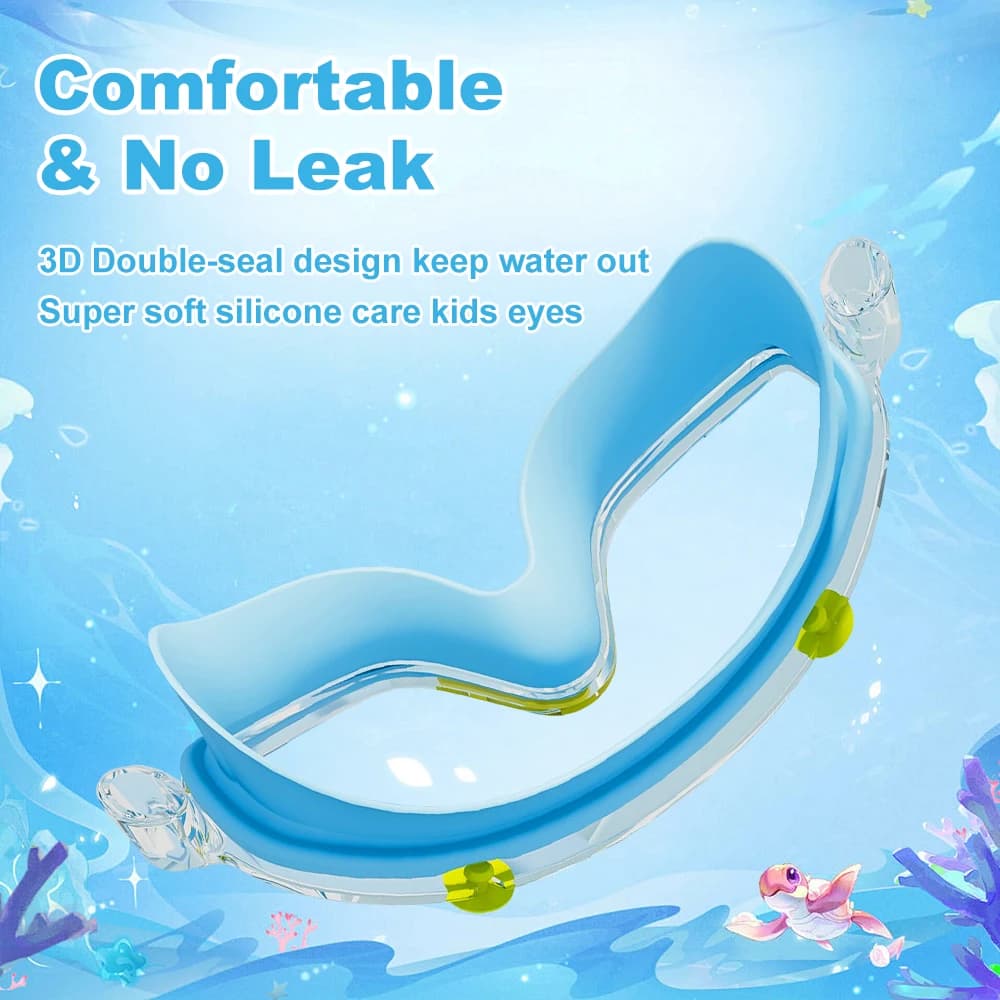 Lunettes de natation enfant 3-15 ans avec bouchons d'oreilles grand cadre HD anti-fuite confortables