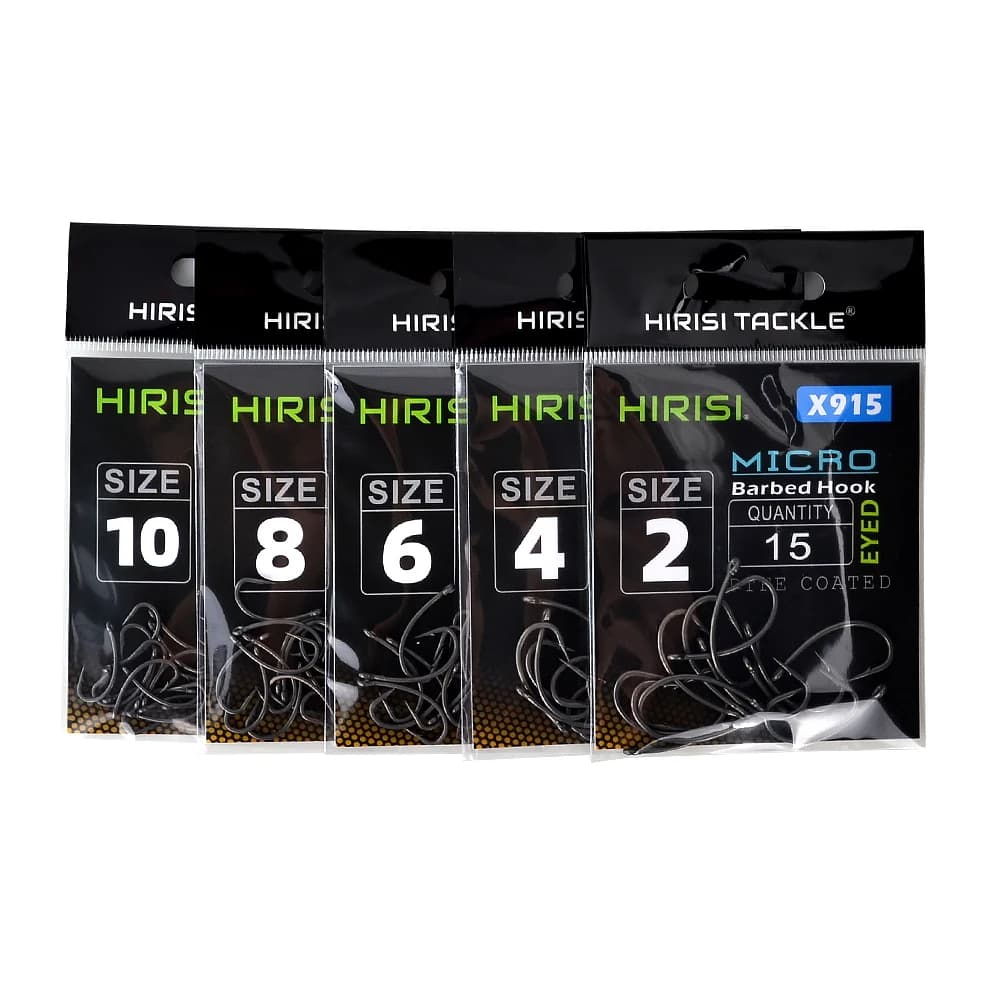 Hameçons carpe Hirisi X915 micro-barbe, acier haute teneur en carbone et revêtement PTFE, lot de 15