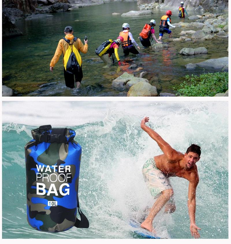 Sac étanche camouflage PVC 2L à 30L pour rafting, plongée et randonnée aquatique - Sac sec portable
