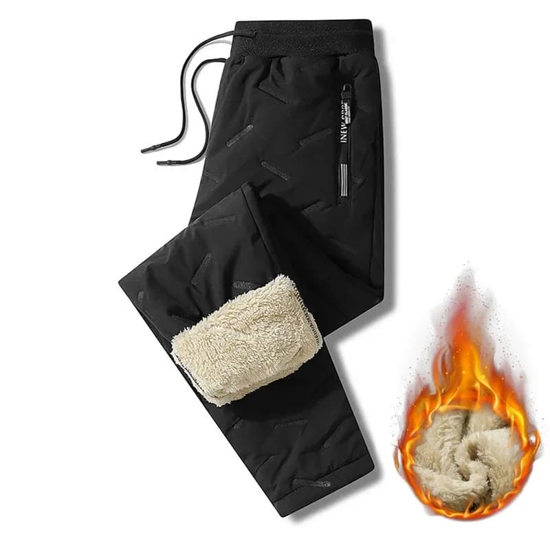 Pantalon polaire épais hiver homme doublure laine - Chaud imperméable coupe-vent coton