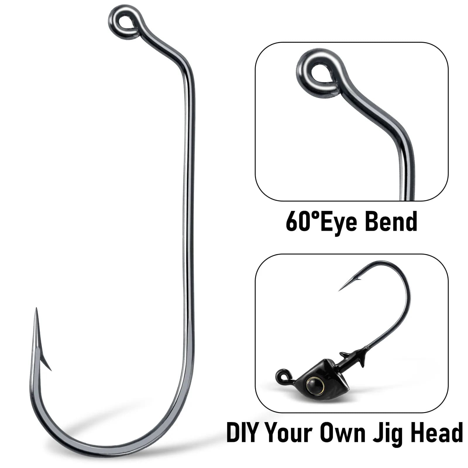 Hameçons Jig Aberdeen 60° acier carbone pour swimbait et ned rig avec longue hampe
