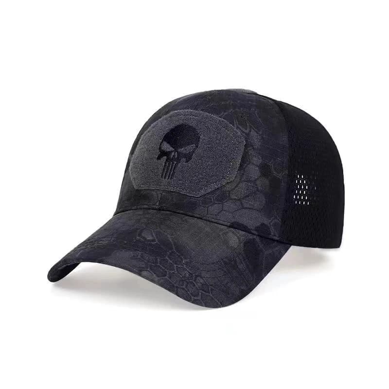 Casquette mesh camouflage crâne été 2024 - Chapeau pêche airsoft réglable pour hommes et femmes