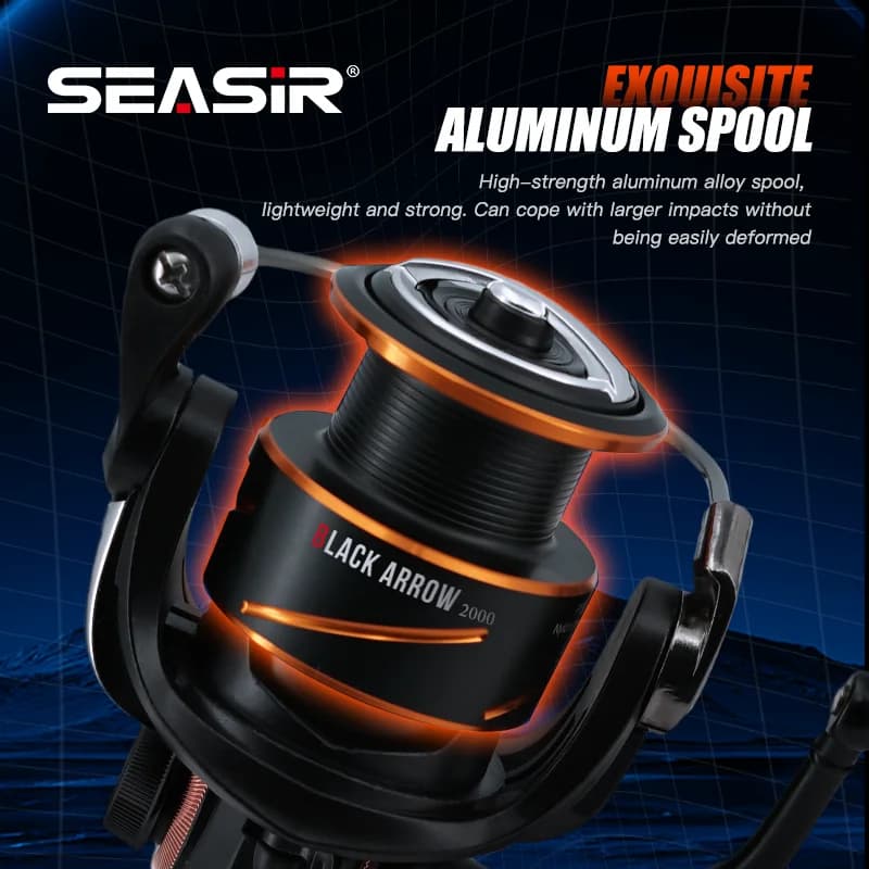 Moulinet de pêche SeaSir Black Arrow 5+1BB engrenage métal bobine aluminium étanche et fort frein