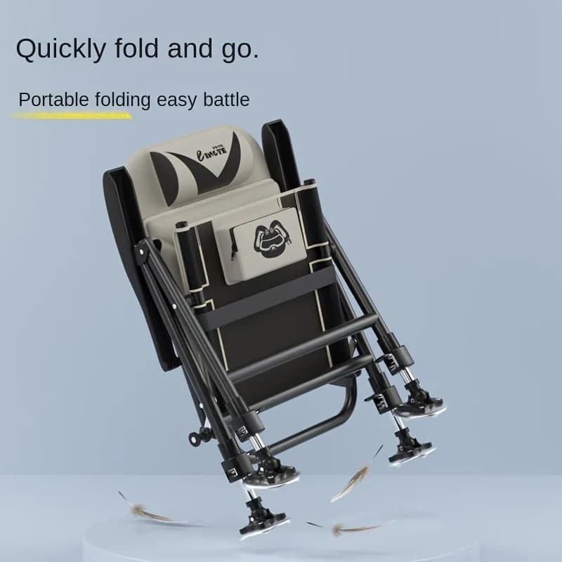Chaise pêche pliante relax inclinable avec appui-tête et pieds télescopiques pour camping pique-nique