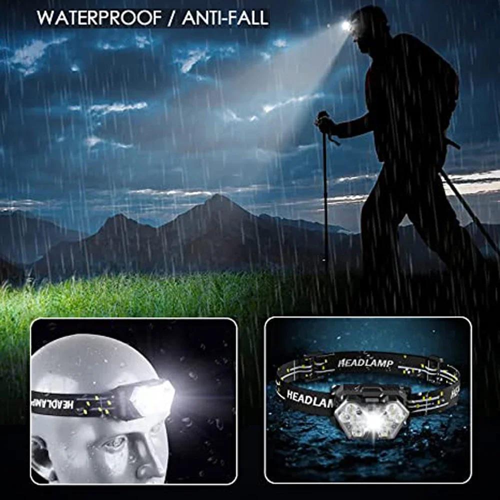 Lampe frontale pêche 9 LED rechargeable capteur mouvement pour camping et travail nocturne