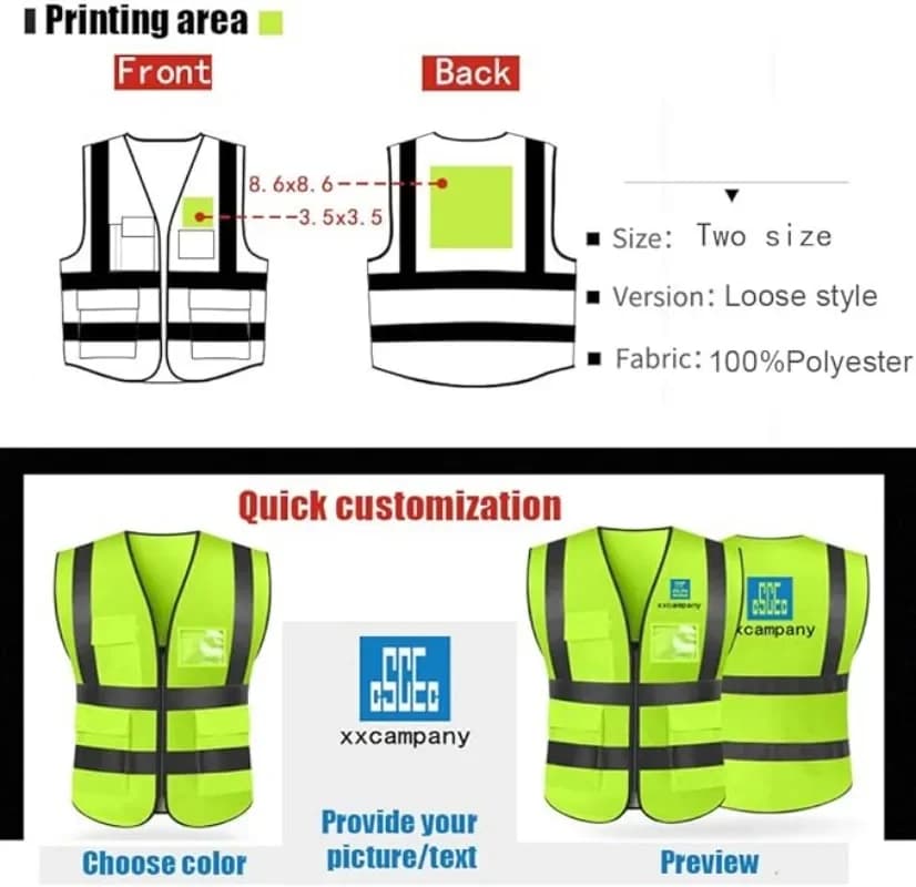 Gilet sécurité haute visibilité personnalisable logo gratuit bandes réfléchissantes travail extérieur pêche