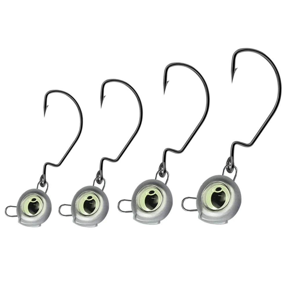 10 têtes plombées weedless avec yeux luminescents - Hameçons wide gap pour perche et bass