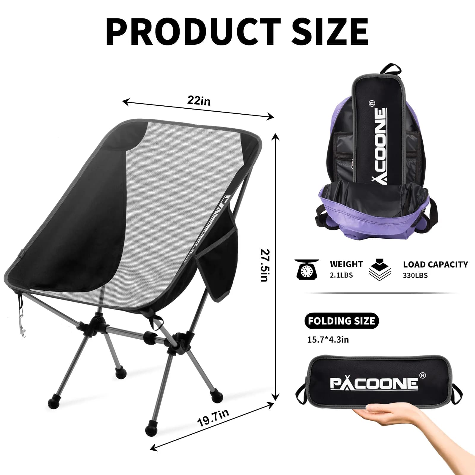 Chaise pliante PACOONE ultralégère aluminium pour pêche, camping, plage et voyage portable