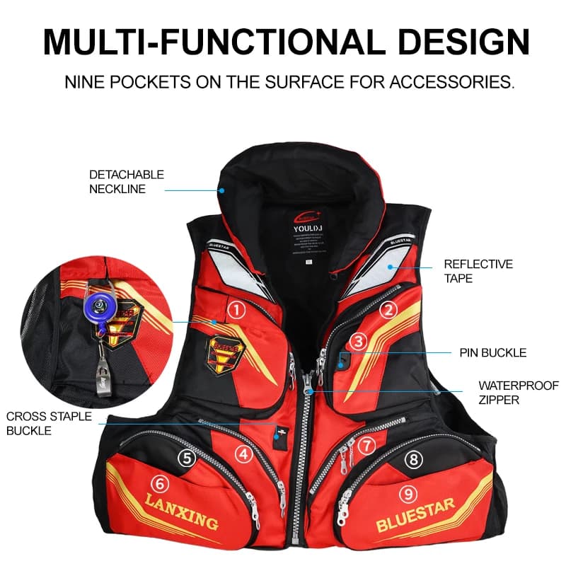 Veste de pêche à roche avec flottabilité 7.5kg - Vêtement technique pêche homme - Veste multifonction ZYZHE