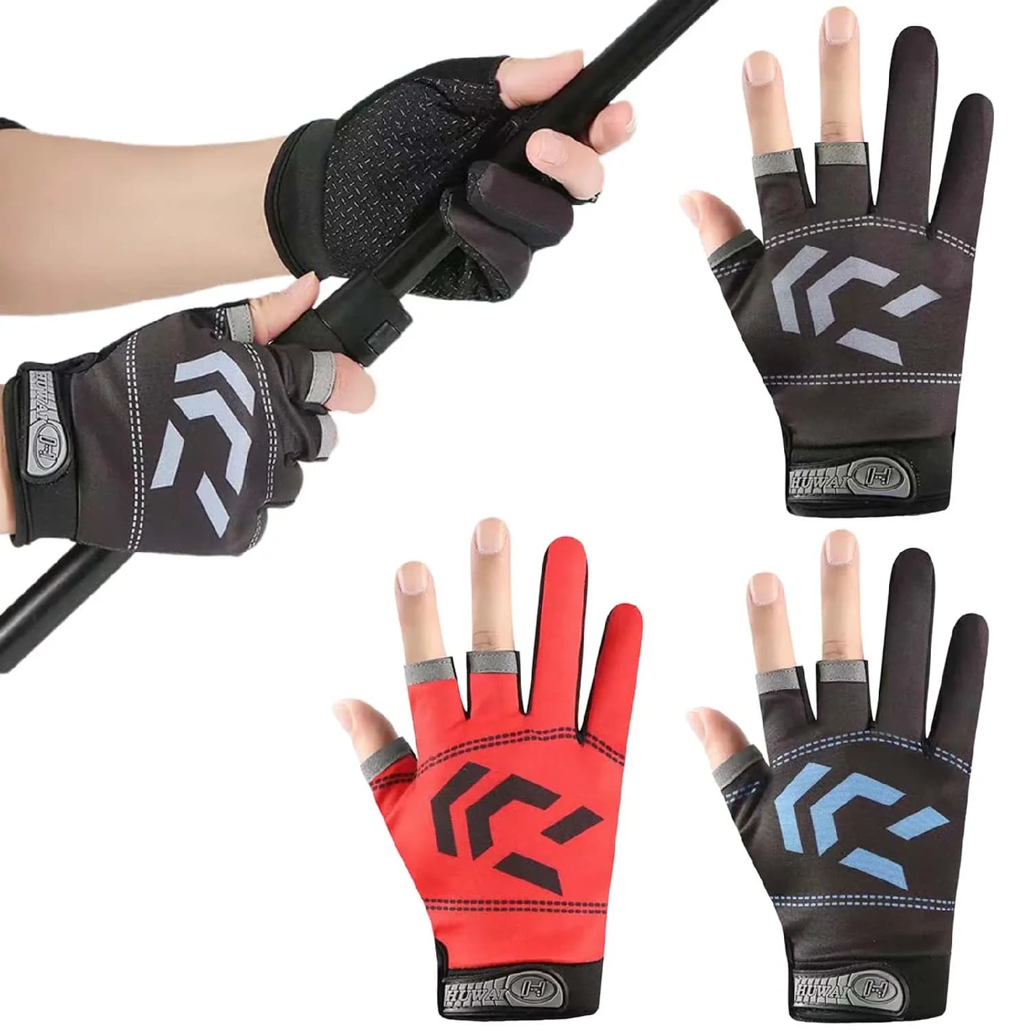 Gants pêche 3 doigts été homme - protection solaire anti-dérapage cyclisme conduite respirant