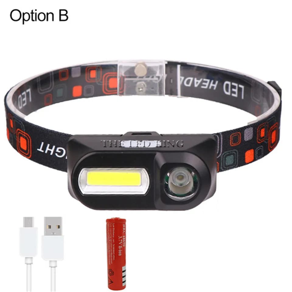 Lampe frontale 6000 lumens XPE+COB 6 modes pour pêche et chasse avec batterie 18650