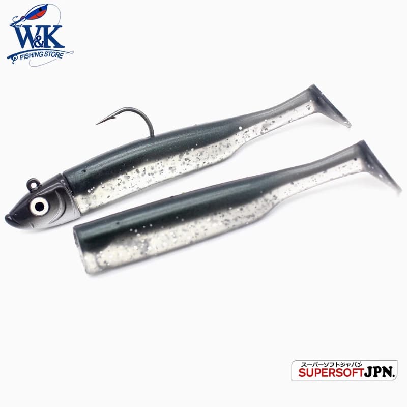Kit leurres souples paddle tail pour pêche du bar - 5 tailles de 6cm à 14.5cm avec têtes plombées assorties