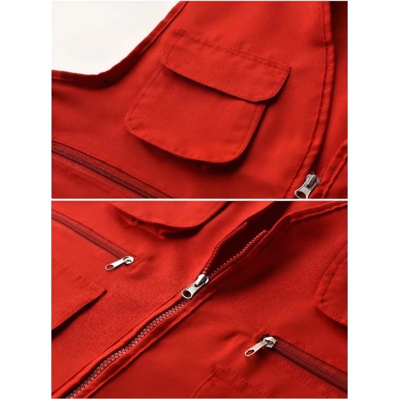 Gilet été 2026 travail loisirs multi-poches - Veste unisext personnalisable haute gamme pêche - Logo imprimé texte