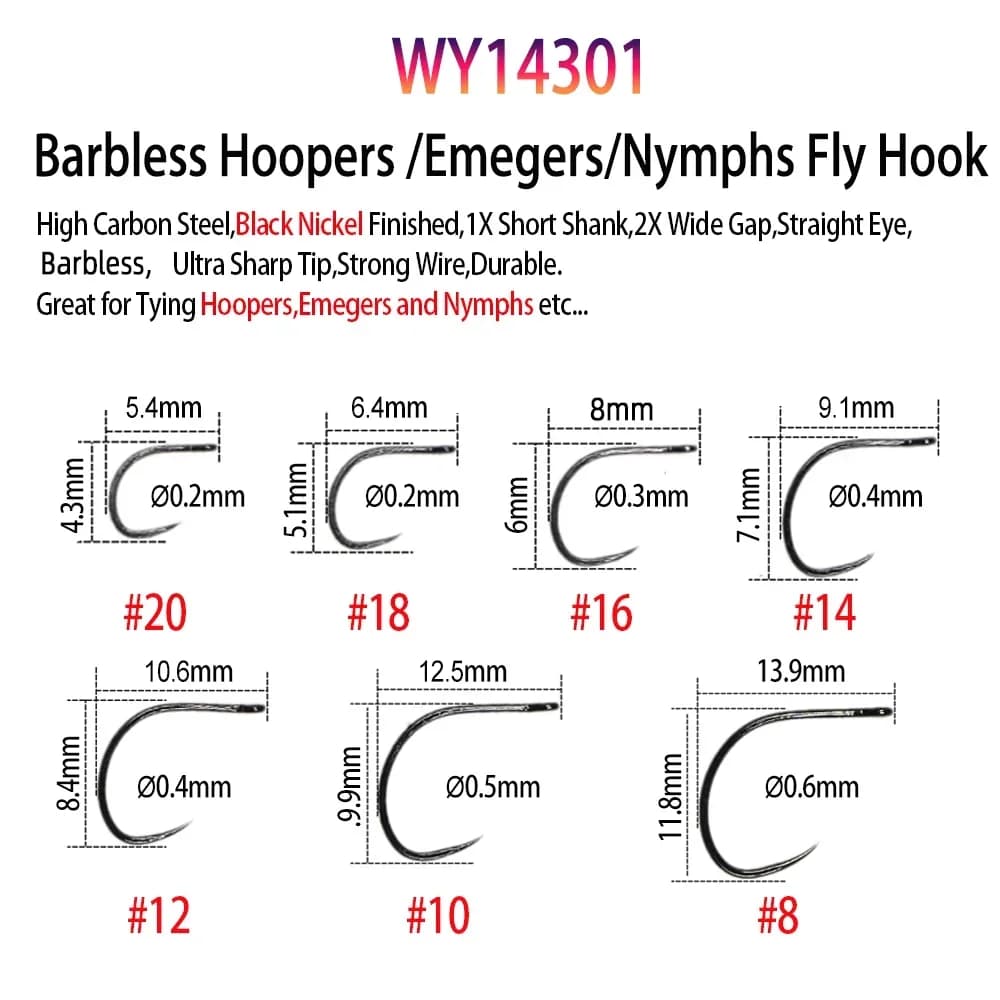 Vampfly 50 hameçons mouche barbés et sans ardillon - nymphes pupes sèches mouche noyée pêche