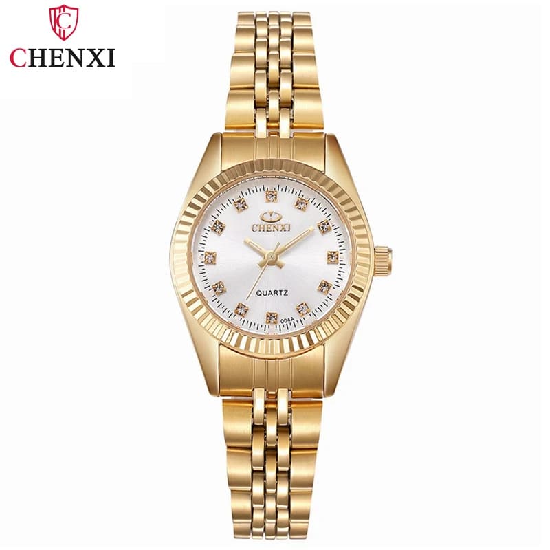 Montre luxe femme dorée à strass CHENXI - Horloge quartz étanche bracelet habillé cristaux précieux