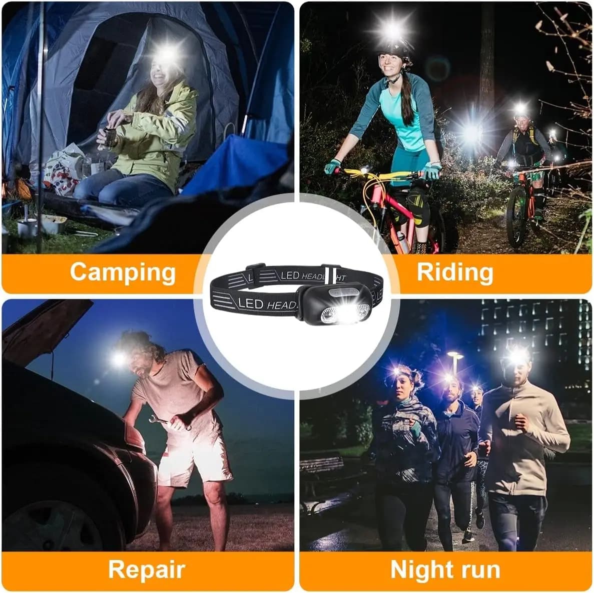Lampe frontale pêche mini LED puissante rechargeable USB angle ajustable pour pêche nocturne