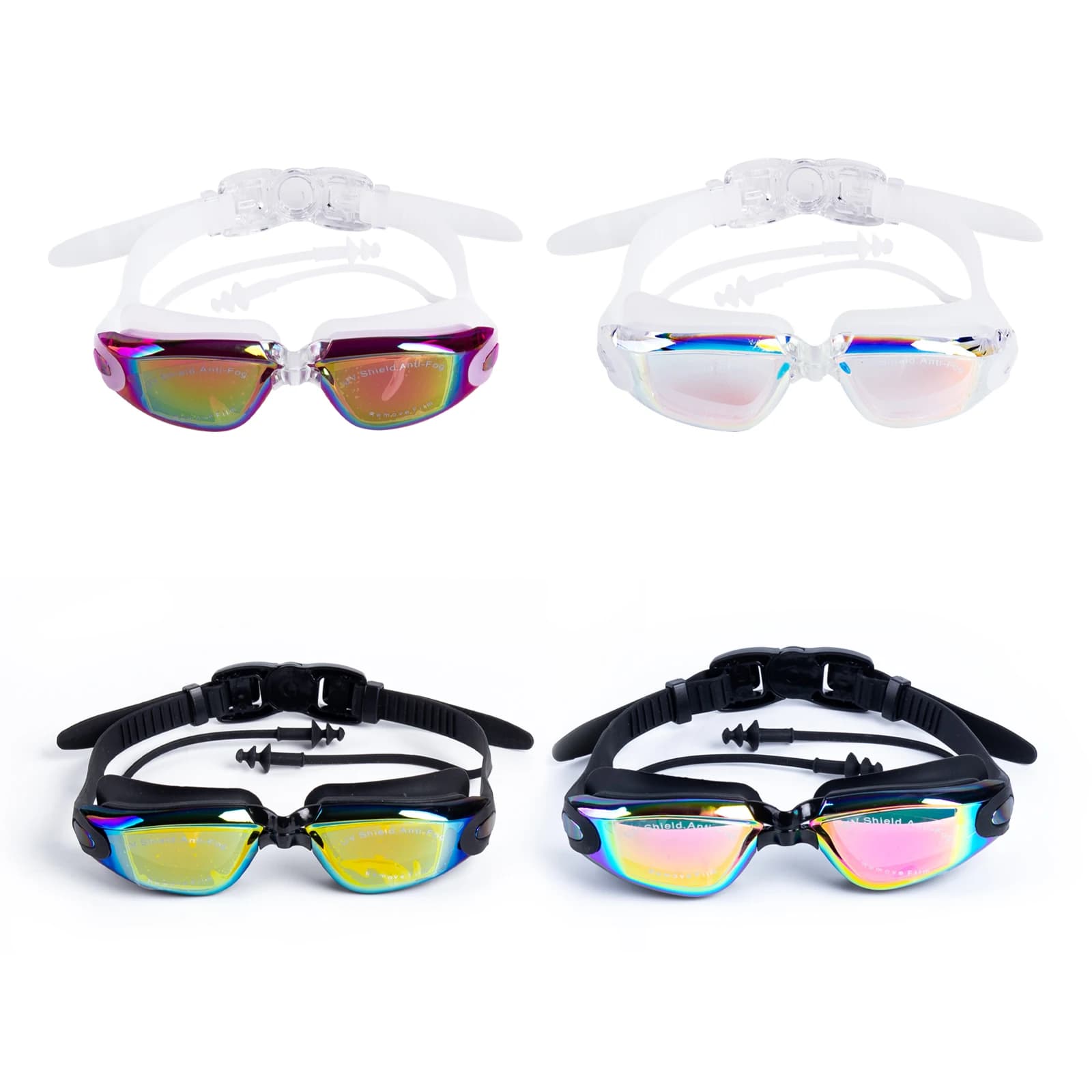 Lunettes de natation adultes miroir laser anti-buée avec bouchons d'oreilles étanches