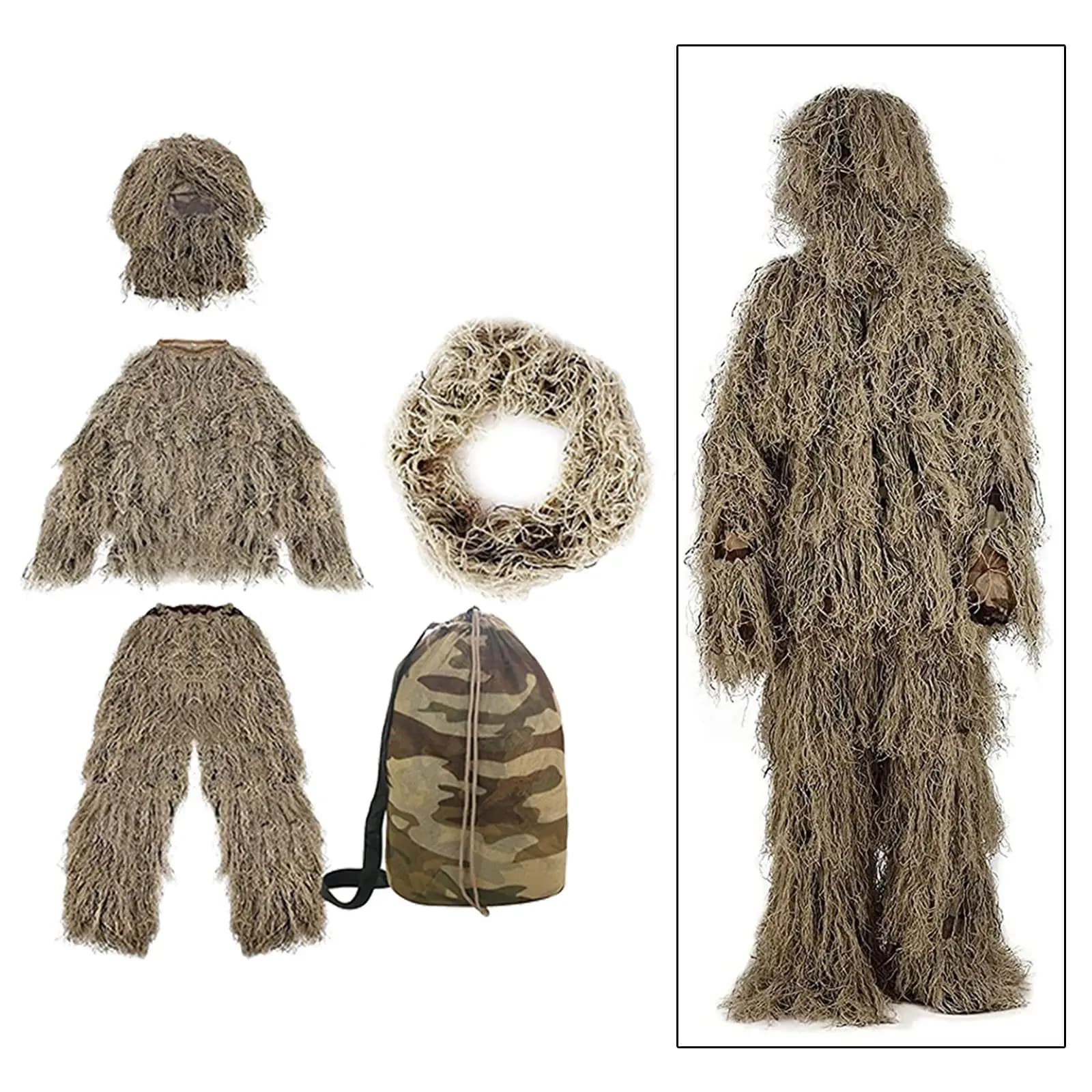 Veste Ghillie légère et respirante avec sac de rangement pour observation d'oiseaux pêche déguisement